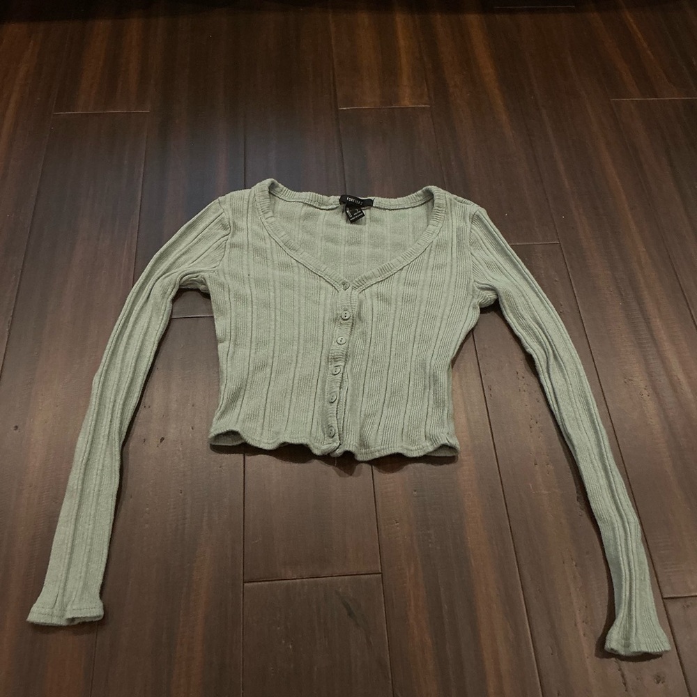 Forever 21 Green Ribbed Crop Blouse